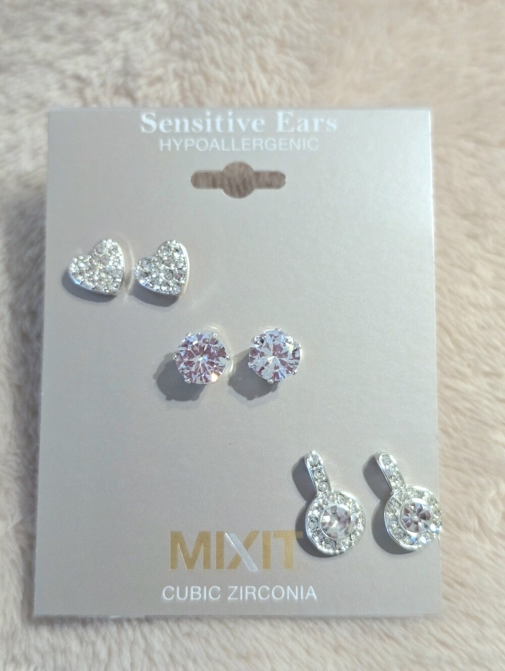 Mixit Silver-tone Clear Crystal Stud Earring Set - Heart, Round & Drop - Picture 1 of 1